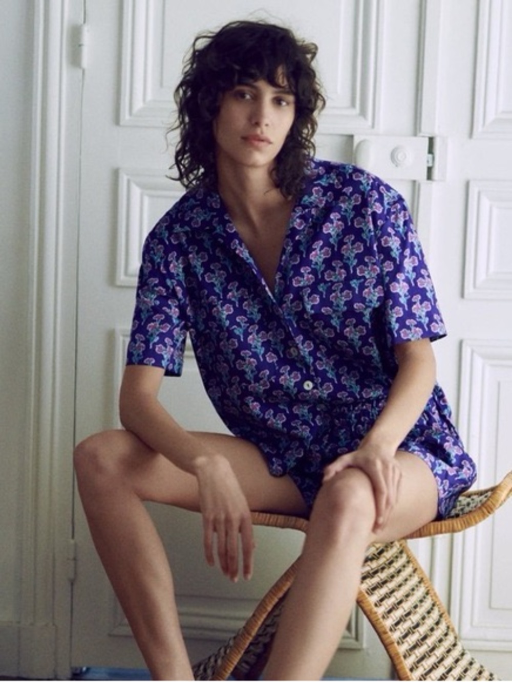 Purple Floral Button-Up Short Set